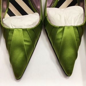 Christian Lacroix satin green sling back heels